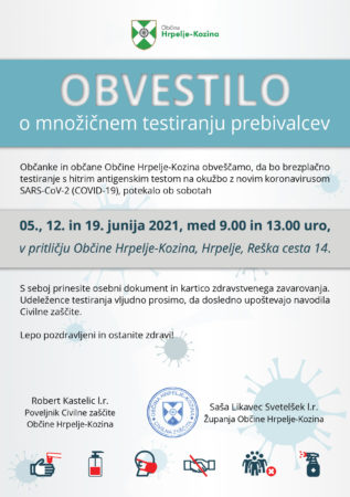 Množično testiranje prebivalstva – JUNIJ 2021